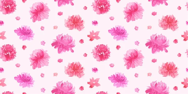 Patrón Sin Costuras Con Coloridas Flores Acuarela Rosas Peonías Botánicos — Archivo Imágenes Vectoriales