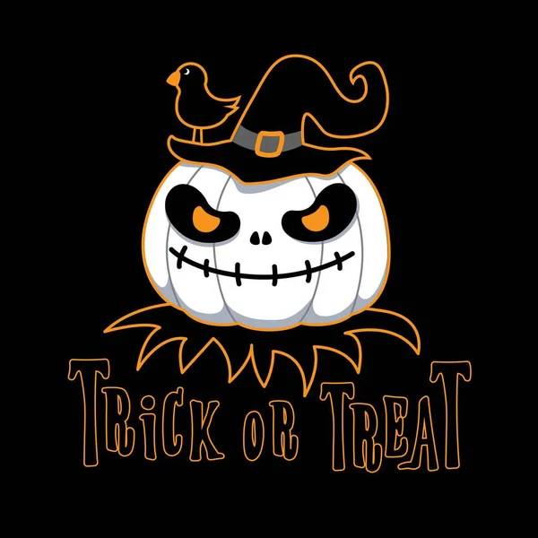Trick Treat Lettering Pumpkin Face Witch Hat — Stock Vector