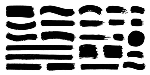 Set of black paint, ink brush strokes, boxes, frames, lines smudges