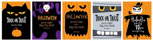 Tarjetas Halloween Invitaciones Afiches Lugar Para Texto Personajes Espeluznantes Gato Gráficos Vectoriales
