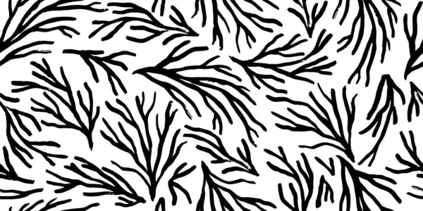 无缝图案与抽象的自然形态 无边无际的墙纸 衣服印花 单色的树型轮廓 免版税图库插图