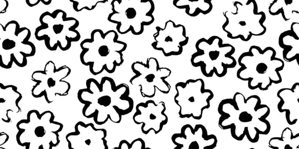 Απρόσκοπτη Μοτίβο Ζωγραφισμένα Στο Χέρι Απλά Λουλούδια Μαύρο Και Άσπρο Διάνυσμα Αρχείου