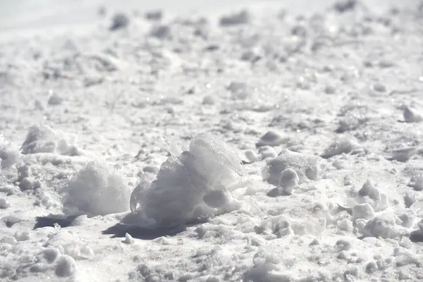 Feche Geada Gelo Superfície Neve Inverno Profundidade Campo Vista Ângulo — Fotografia de Stock
