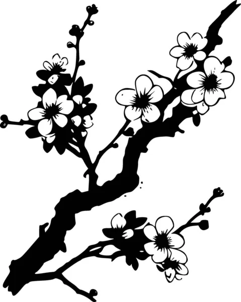 Kwiat Wiśni Minimalistyczna Prosta Sylwetka Ilustracja Wektora — Wektor stockowy