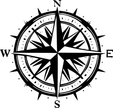 Compass rose - black and white isolated icon - vector illustration clipart