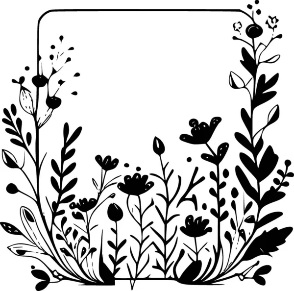 Bordure Florale Illustration Vectorielle Noir Blanc — Image vectorielle