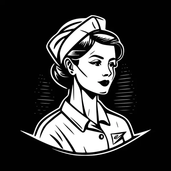 Sygeplejerske Sort Hvid Vektor Illustration – Stock-vektor