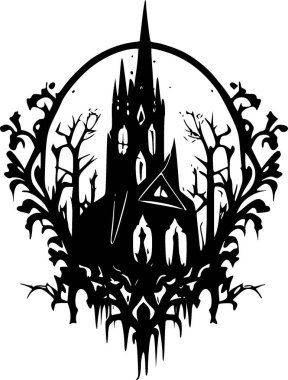 Gothic - black and white vector illustration clipart