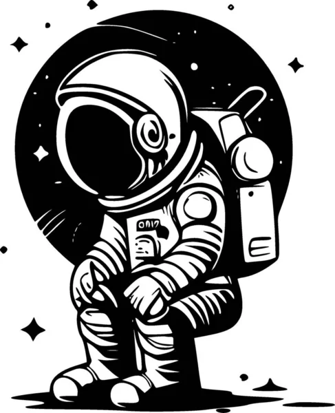 Астронавт Черно Белая Векторная Иллюстрация — стоковый вектор