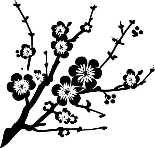 Fleur Cerisier Icône Isolée Noir Blanc Illustration Vectorielle — Image vectorielle