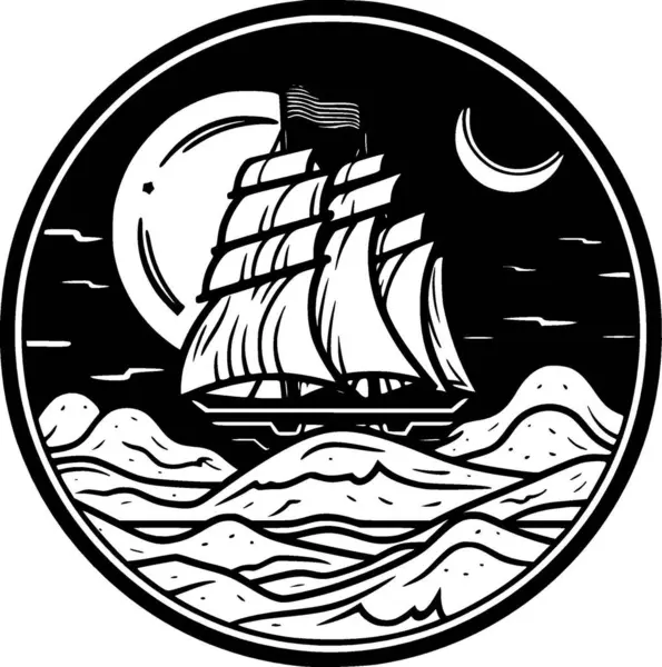 Морская Черно Белая Иконка Векторная Иллюстрация — стоковый вектор