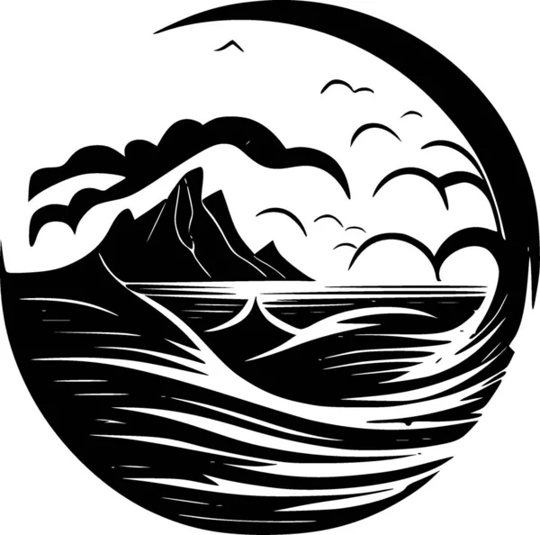 Океан Черно Белый Значок Векторная Иллюстрация — стоковый вектор
