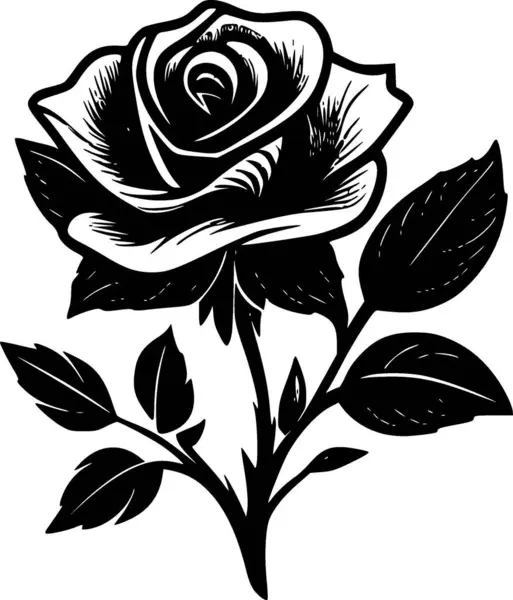 Rose Schwarz Weißes Icon Vektorillustration — Stockvektor