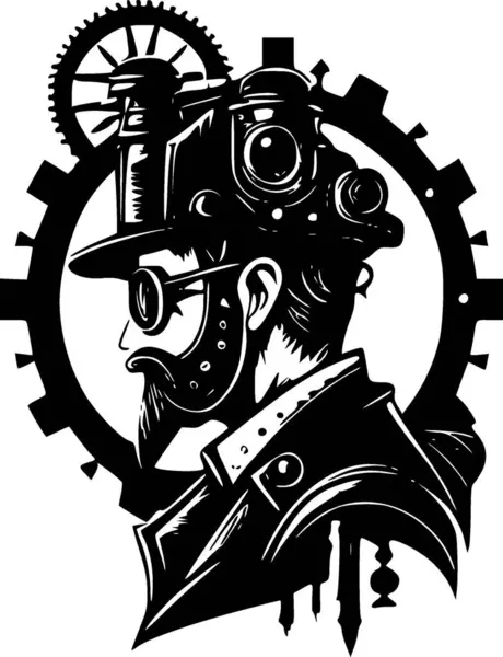 Steampunk Minimalistyczna Prosta Sylwetka Ilustracja Wektorowa — Wektor stockowy
