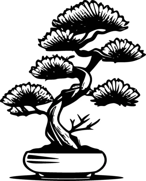 Bonsai Ícone Isolado Preto Branco Ilustração Vetorial — Vetor de Stock