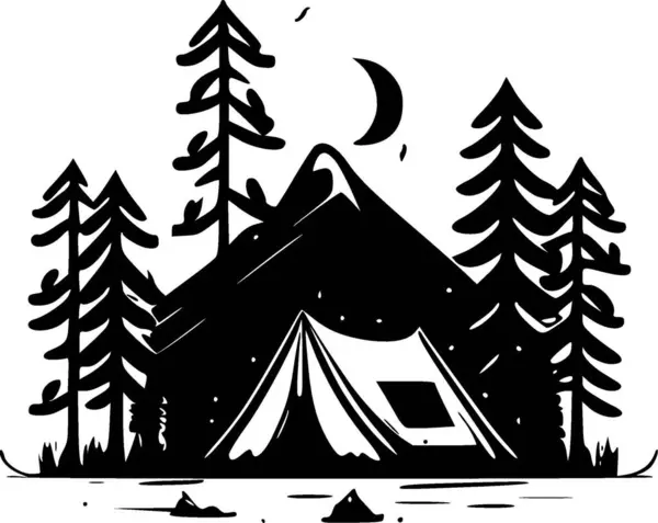 Camp Illustration Vectorielle Noir Blanc — Image vectorielle