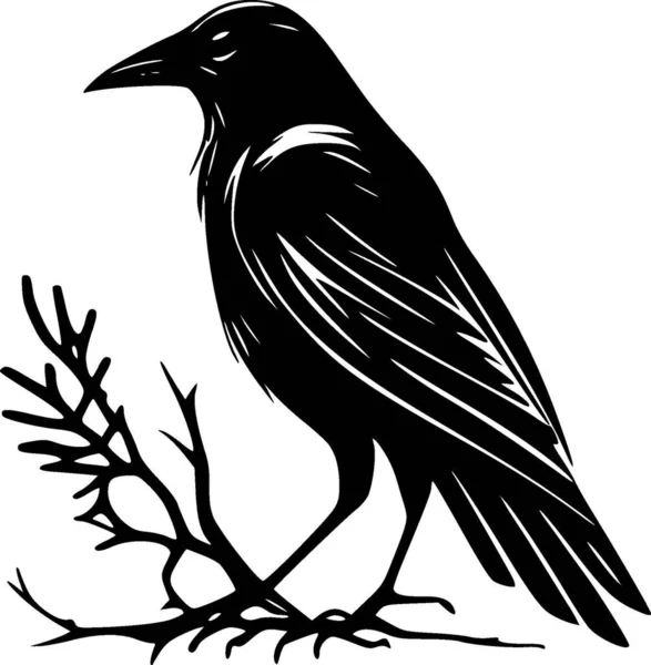 Crow Ilustración Vectorial Blanco Negro — Vector de stock