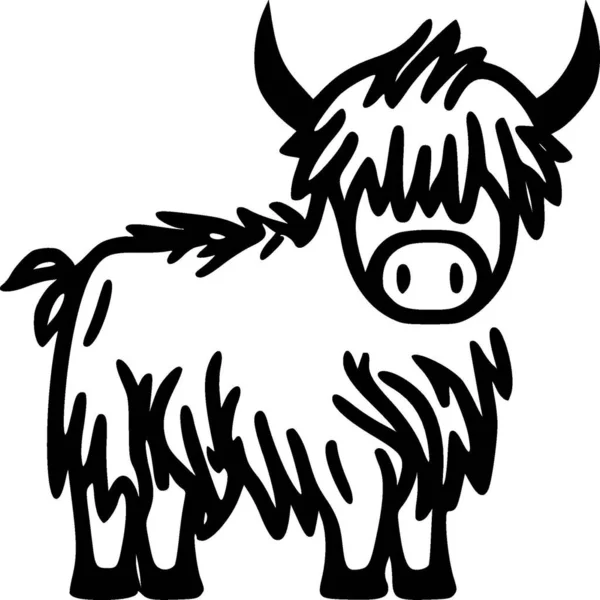 Highland Kuh Schwarz Weiße Vektorillustration — Stockvektor