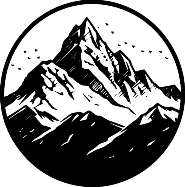 Chaîne Montagnes Icône Isolée Noir Blanc Illustration Vectorielle — Image vectorielle