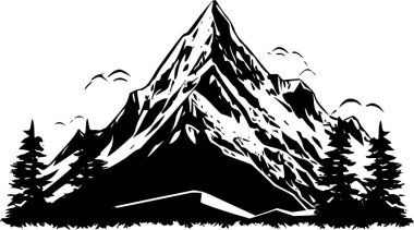 Mountains - black and white isolated icon - vector illustration clipart