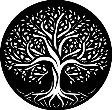 Yaşam Ağacı - siyah beyaz izole edilmiş ikon - vektör illüstrasyonu