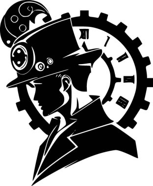 Steampunk - minimalist ve basit siluet - vektör çizimi