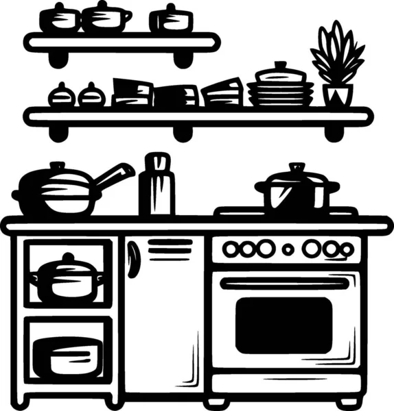 stock vector Kitchen - black and white isolated icon - vector illustration