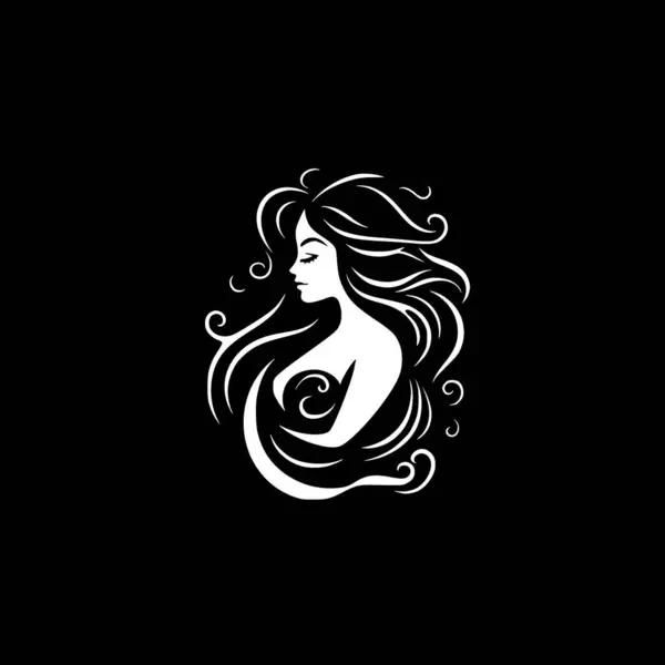 Mermaid Black White Vector Illustration — Stock Vector