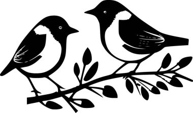 Kuşlar - siyah ve beyaz vektör çizimi