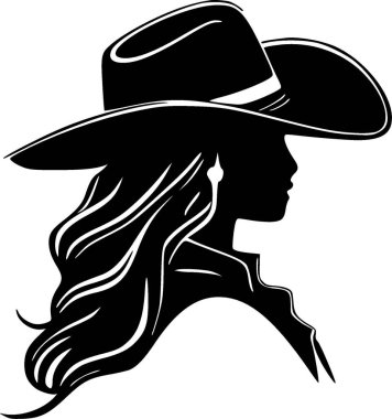 Cowgirl - black and white isolated icon - vector illustration clipart