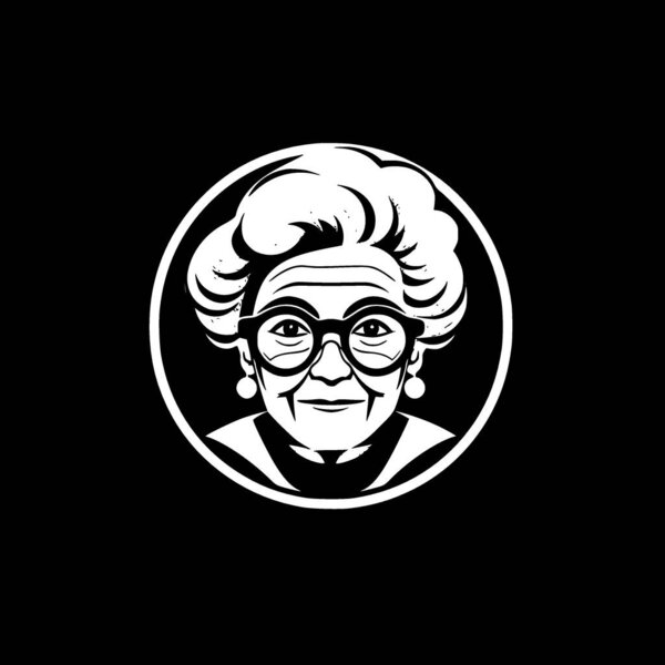 Grandma - black and white isolated icon - vector illustration