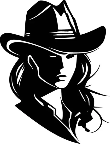 Cowgirl Black White Vector Illustration — Stock Vector