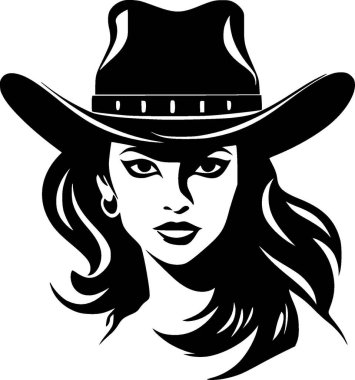 Cowgirl - black and white vector illustration clipart
