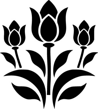 Flowers - black and white isolated icon - vector illustration clipart