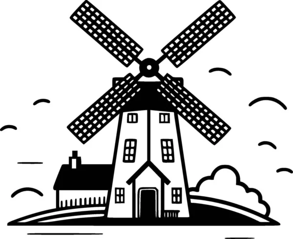 stock vector Windmill - black and white vector illustration