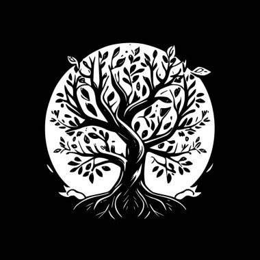 Yaşam Ağacı - siyah beyaz izole edilmiş ikon - vektör illüstrasyonu
