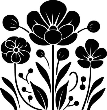 Çiçekler - siyah ve beyaz izole edilmiş ikon - vektör illüstrasyonu