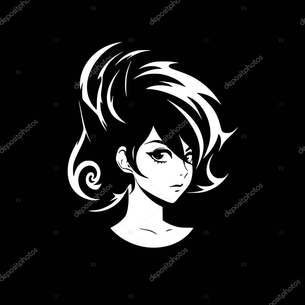 Anime - black and white isolated icon - vector illustration