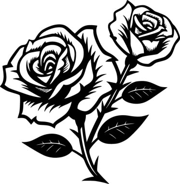 Güller - siyah ve beyaz izole edilmiş ikon - vektör illüstrasyonu