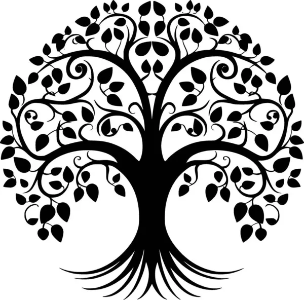 Baum Schwarz Weiße Vektorillustration — Stockvektor