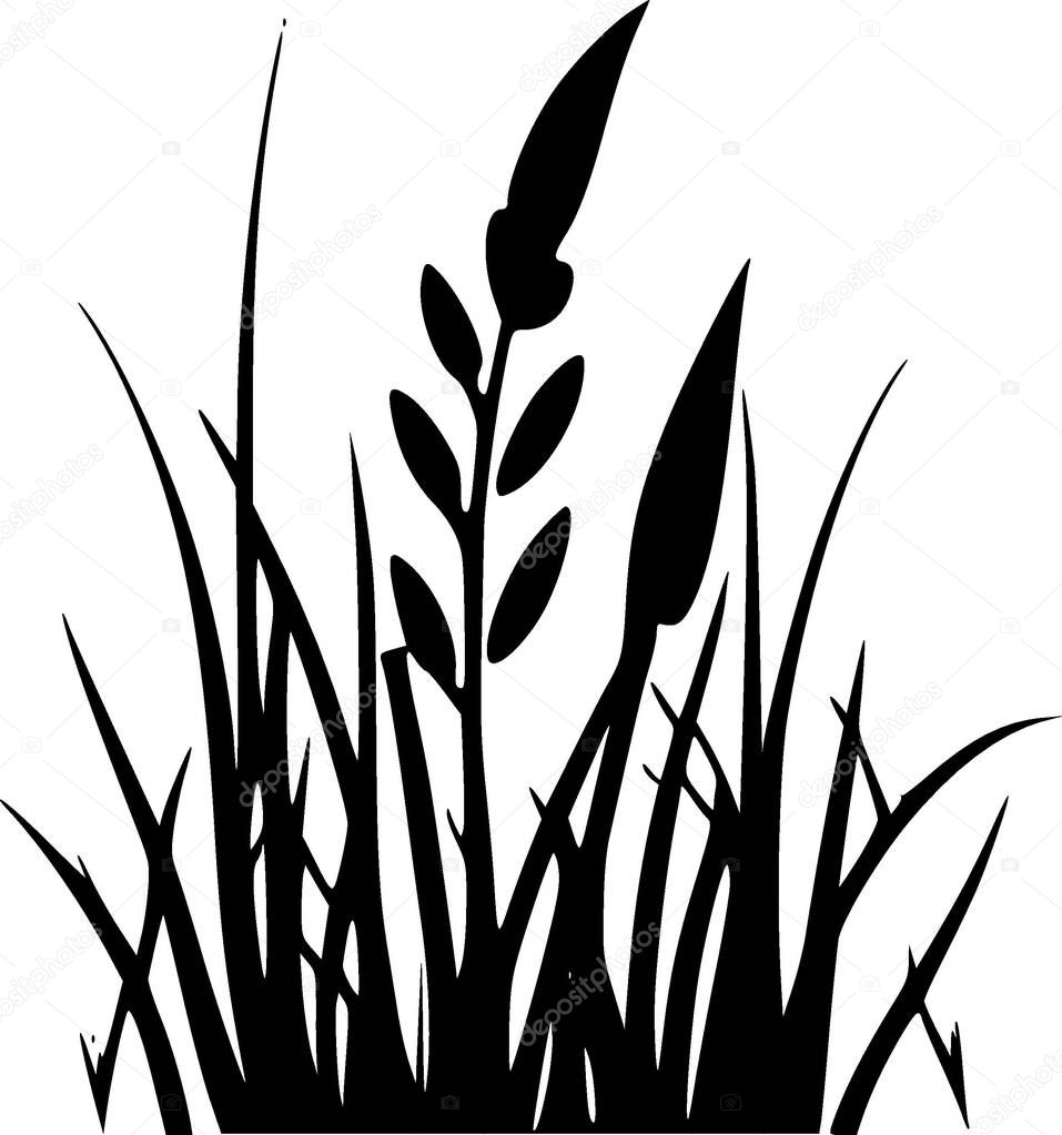 Grass - black and white isolated icon - vector illustration