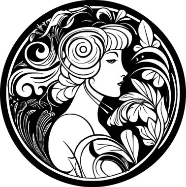 Art Nouveau - siyah beyaz izole edilmiş ikon - vektör illüstrasyonu