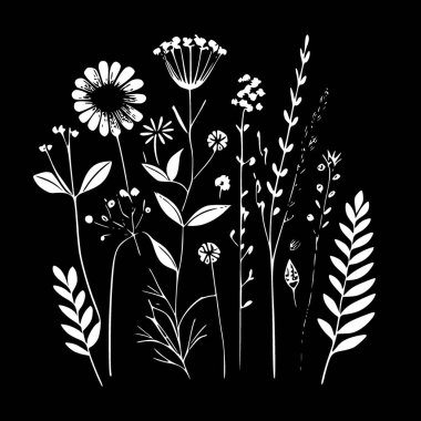 Boho flowers - black and white vector illustration clipart