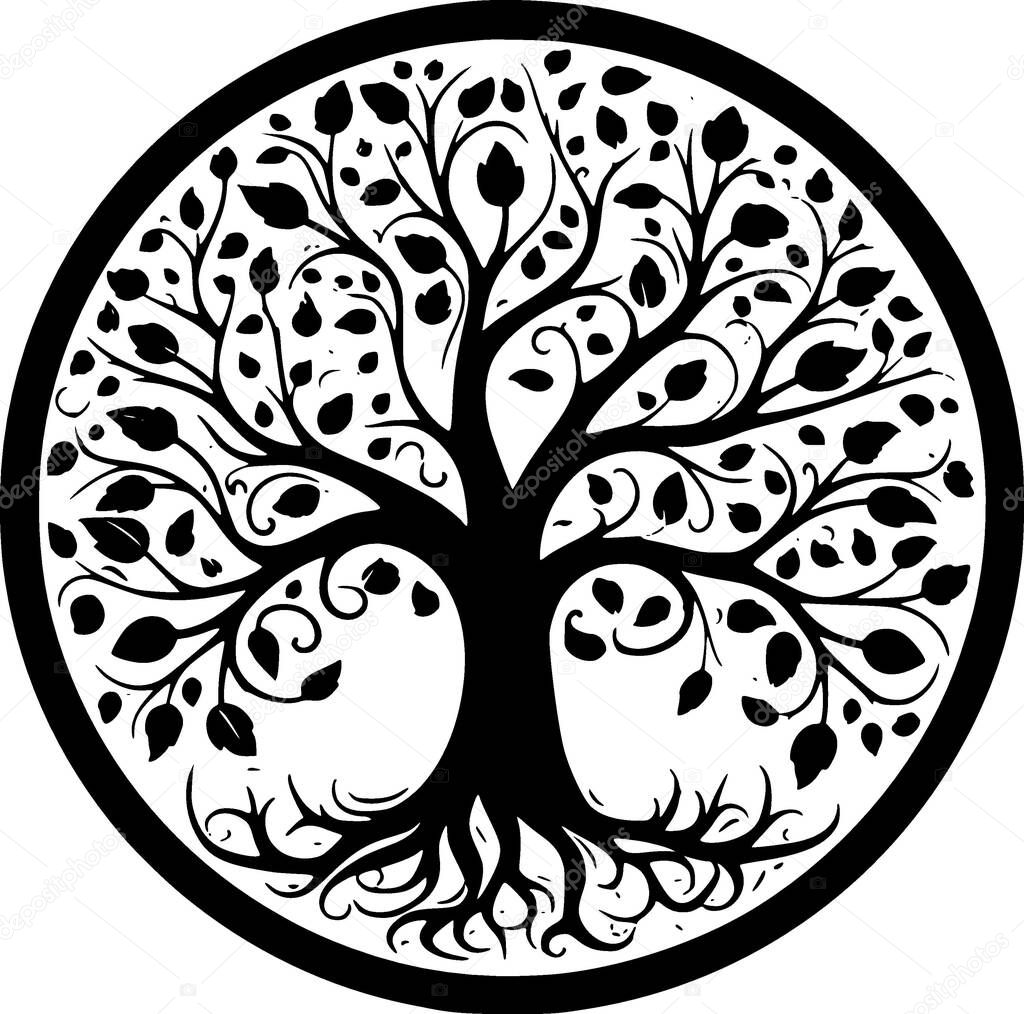 Tree - black and white vector illustration