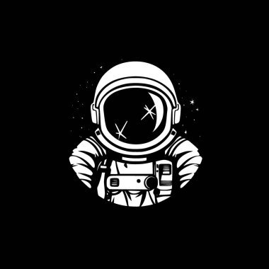 Astronot - siyah ve beyaz vektör illüstrasyonu