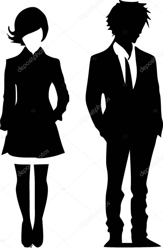 Couple - black and white isolated icon - vector illustration