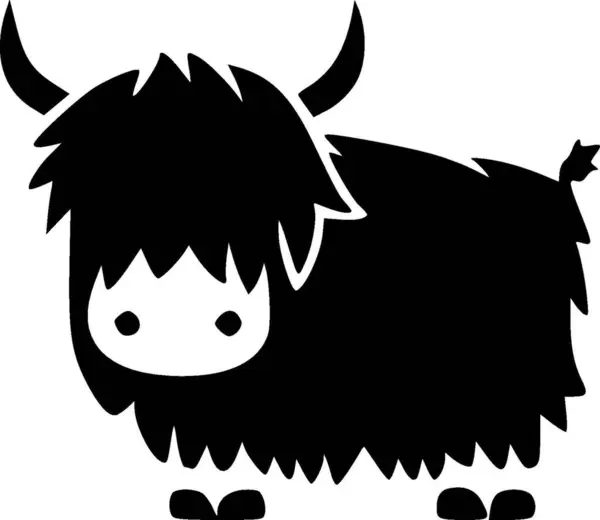 stock vector Highland cow - black and white isolated icon - vector illustration