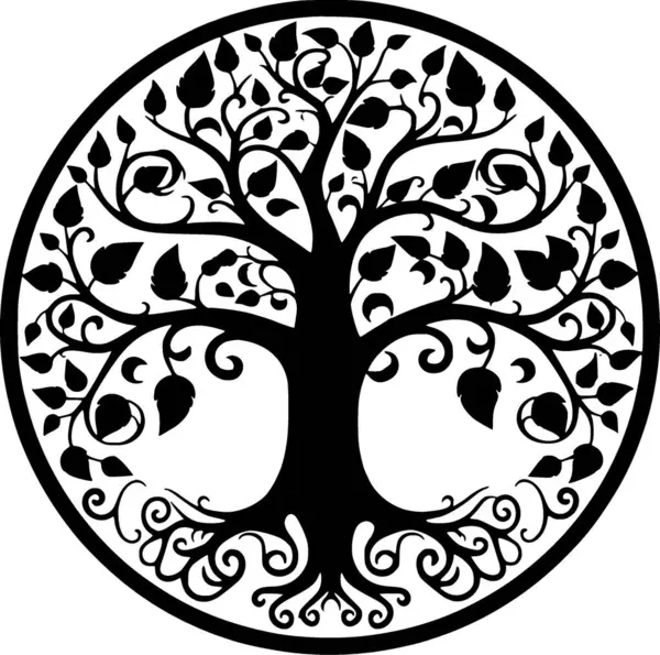 Baum Schwarz Weiße Vektorillustration — Stockvektor