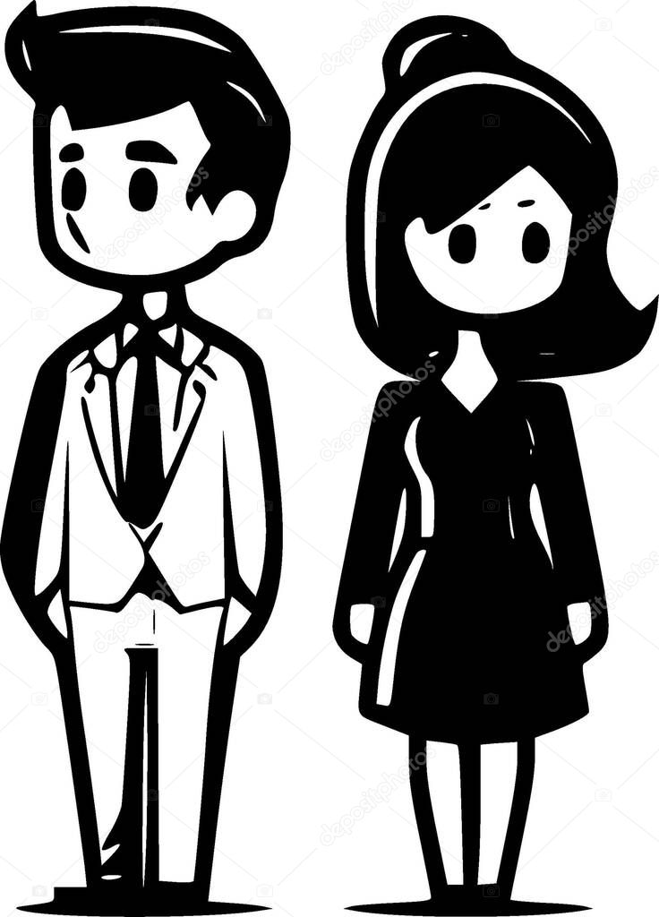 Couples - black and white vector illustration