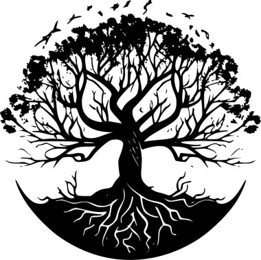 Tree of life - black and white vector illustration clipart